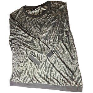 Animal print blouse Jennifer Lopez Womens Metallic Black Silver Zebra Top 1X